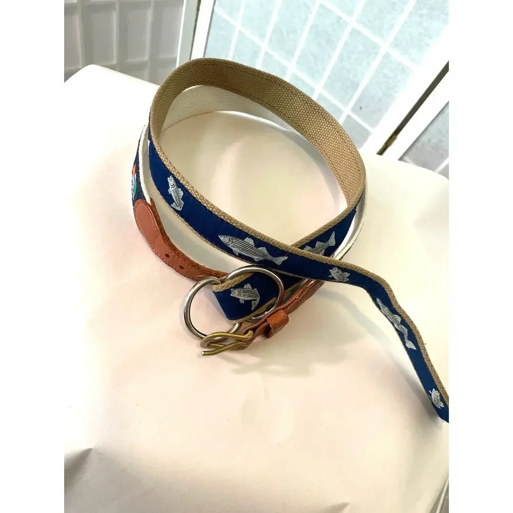 Preston & No. 27 BUNDLE 2 Kids Embroidered Belts Sailboats Fish Preppy Coastal